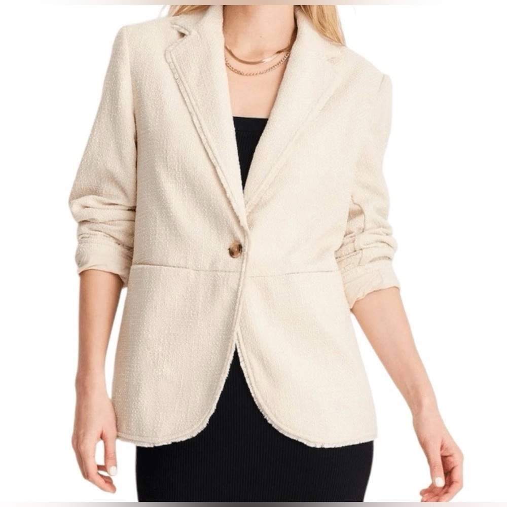 NEW Future Collective with Jenny K. Lopez Boucle Frayed Edge Cream Blazer size L